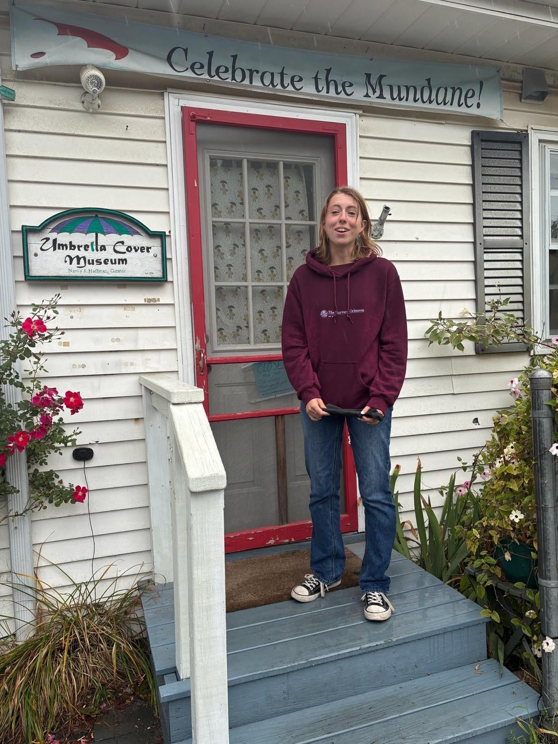 Megan tried to deliver an umbrella cover to the Museum, but it was closed for the season.