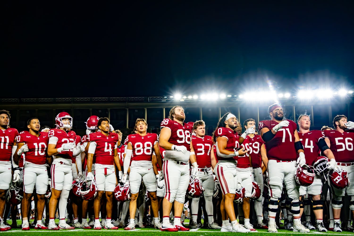 The 2026 Harvard football team played under Saturday night lights.