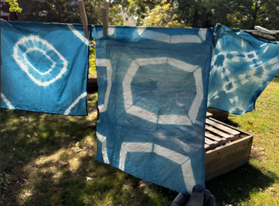 Cover image for Dyed silk hangs to dry at Quad Garden Workshop.