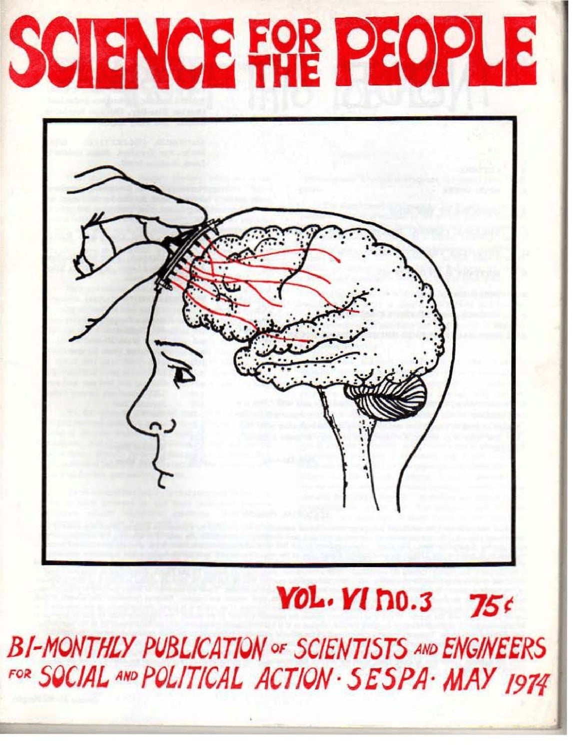 The cover of Science for the People's May 1974 issue (Vol. 4 No. 3), drawn by Beyhan Durgut.