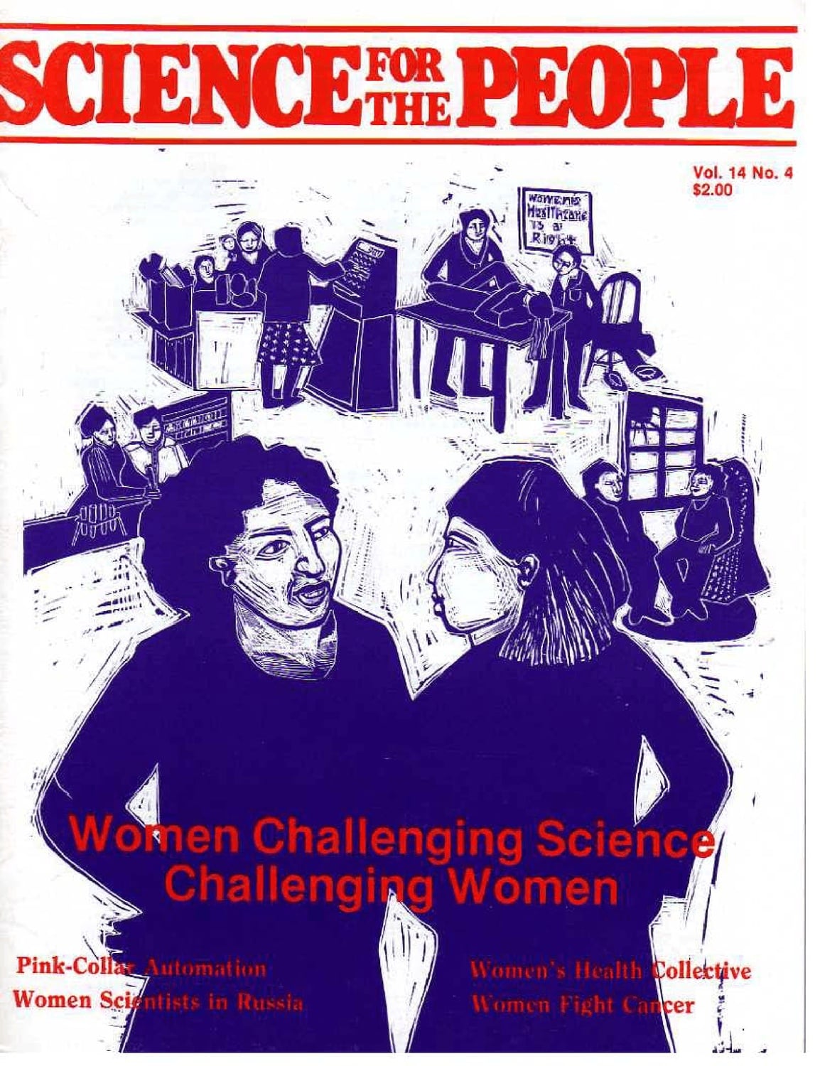 The cover of Science for the People's July/August 1982 issue (Vol. 14 No. 4), drawn by Bonnie Acker.