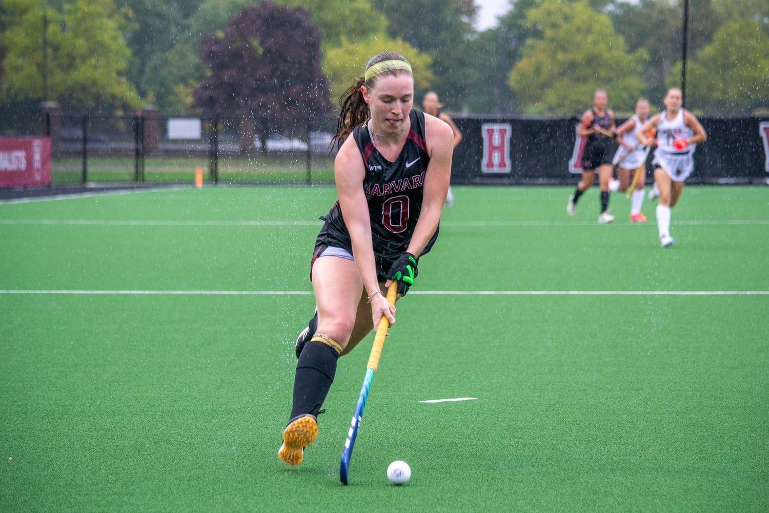 Senior forward Sage Piekarski drives into the circle during a game against Boston College.