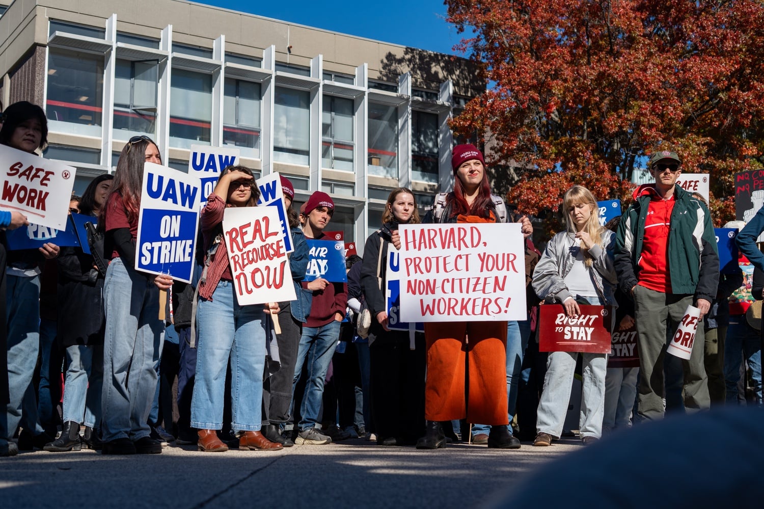 Harvard graduate student workers rallied at Zimmer Hall on Tuesday afternoon after launching their second strike of the year.