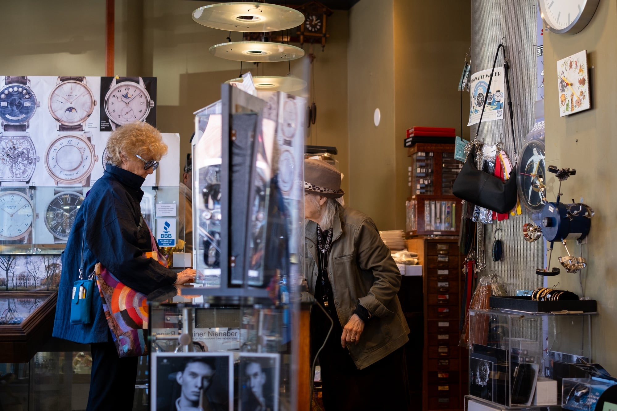 Susan Lelyveld greets a customer in the Swiss Watchmaker.
