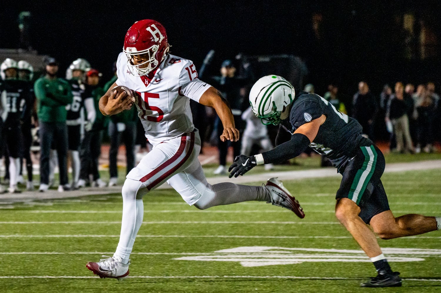 Freshman quarterback Kise Flannery flees a Dartmouth defender.